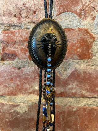 Obsidian Arrowhead Hand Beaded Bolo Tie
