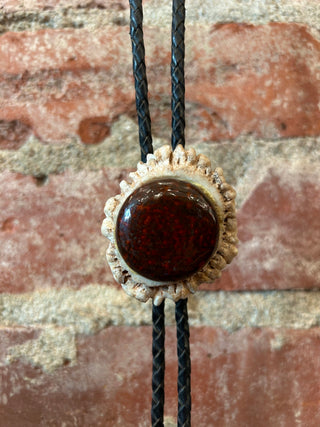 Antler Bezeled Red Stone Bolo Tie
