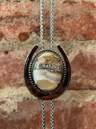 Banded Agate Horseshoe Pendant Bolo Tie