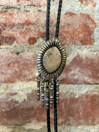 Silver Oval Pendant Bolo Tie