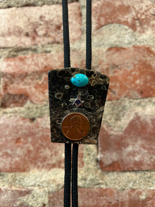 Freemasonry Black Agate Penny Bolo Tie