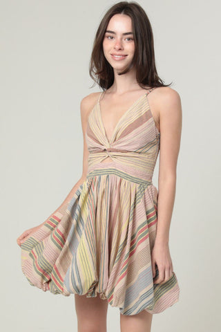 Candyce Striped V-Neck Twist Mini Dress