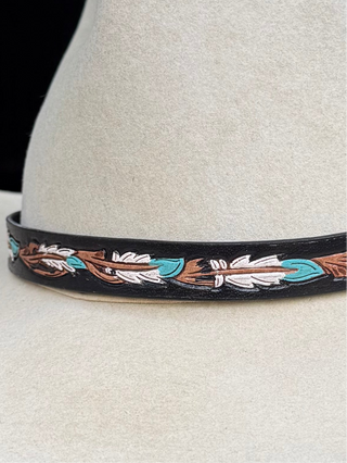 Twister Hand Tooled Painted Feathers Hat Band