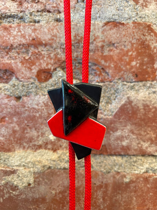 Red and Black Geometric Bolo Tie