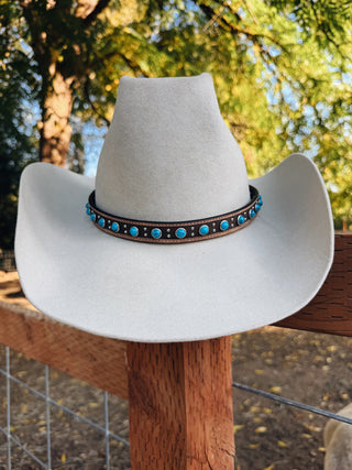 Genuine Leather Hat Band With Turquoise Stones