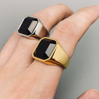 Black Agate Stone Men's Titanium Steel Biker Ring