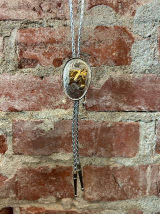 Silver and Gold Horse Head Bolo Tie