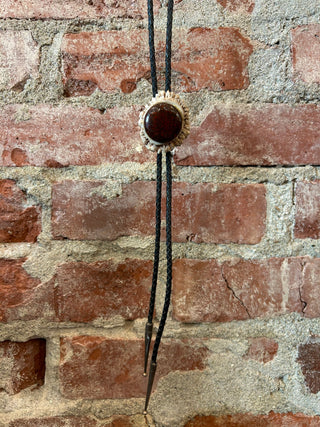 Antler Bezeled Red Stone Bolo Tie