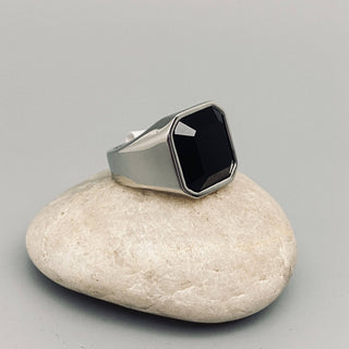 Black Agate Stone Men's Titanium Steel Biker Ring
