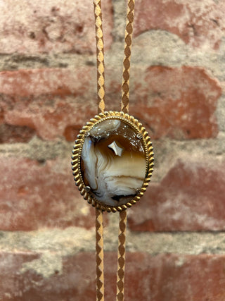 Gold Outlined Agate Stone Bolo Tie