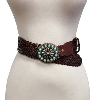 Hand Braided Leather Belt with Turquoise Style Buckle