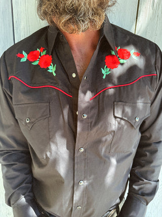 Ely Cattleman Rose Embroidery Western Snap Up Shirt