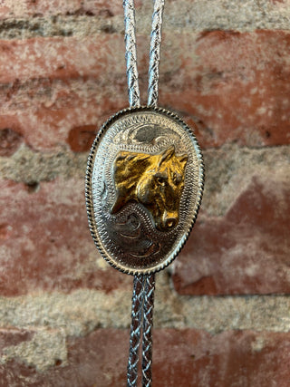 Silver and Gold Horse Head Bolo Tie