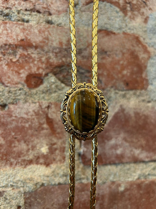 Gold Framed Tigers Eye Bolo Tie