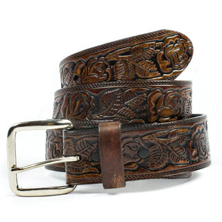 Brown Western Roses Leather 1 1/2" Belt