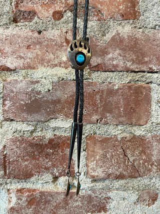 Sterling & Turquoise Bear Paw Bolo Tie