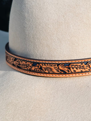 Twister Hat Band Floral Tooled Underlay Blue