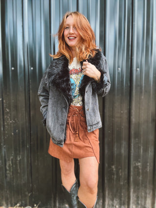 Big Sky Country Faux Fur Collar Denim Jacket