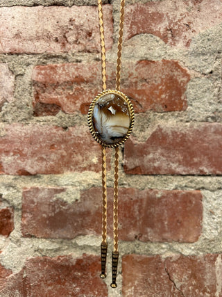Gold Outlined Agate Stone Bolo Tie