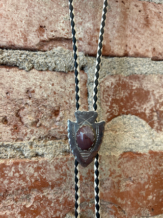 Stone Set in Silver Arrowhead Bolo Tie