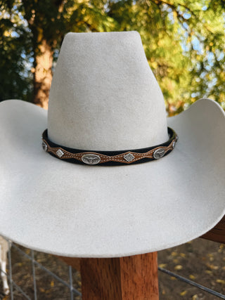 Genuine Leather Hat Band With Longhorn Conchos