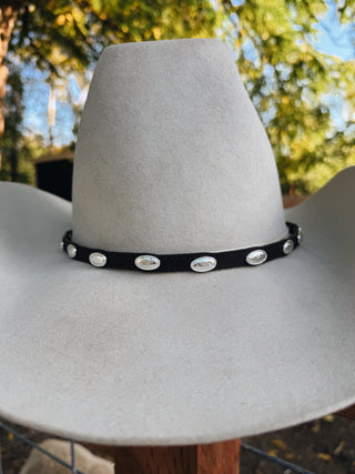 Black Leather Silver Concho Buckle Hat Band