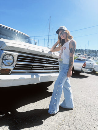 Stevie Wide Leg Mid Rise Denim