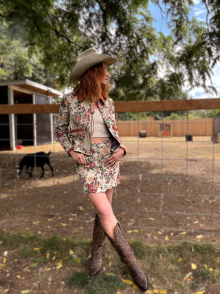 Letting Me Down Jacquard Tapestry Mini Skirt