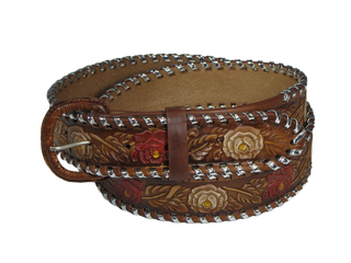 2 Dozen Roses Tooled Leather 1 1/2" Belt