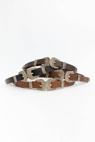 Double Buckle Faux Leather Western Style Belt