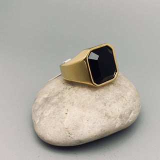 Black Agate Stone Men's Titanium Steel Biker Ring