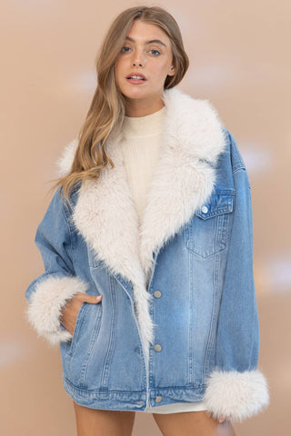 Big Sky Country Faux Fur Collar Denim Jacket