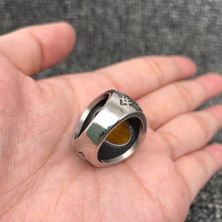 Tiger's Eye Stone Stainless Steel Biker Ring