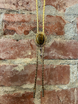 Gold Framed Tigers Eye Bolo Tie