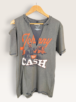 Johnny Cash Chop Shop Distressed V-Neck T-Shirt