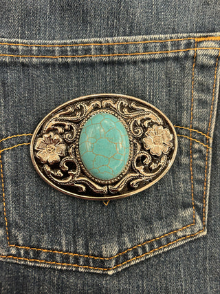 Faux Turquoise Flower Belt Buckle