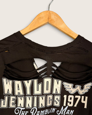 Waylon Jennings Distressed V-Neck Chop Shop T-Shirt