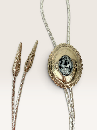 Silver and Spotted Stone Bolo Tie