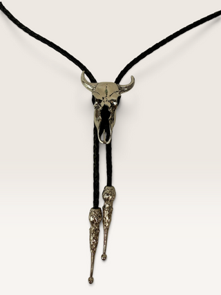 Silver Steer Skull Bolo Tie