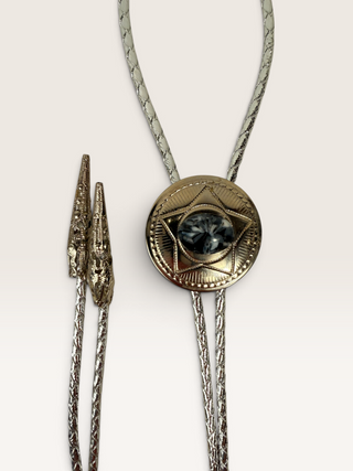 Silver Star and Black Stone Bolo Tie