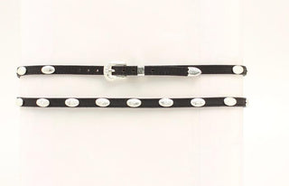 Black Leather Silver Concho Buckle Hat Band