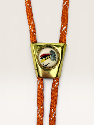 Vintage Fly Fishing Fly and Brass Bezel Bolo Tie
