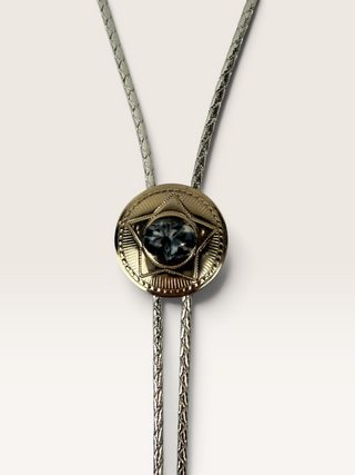 Silver Star and Black Stone Bolo Tie