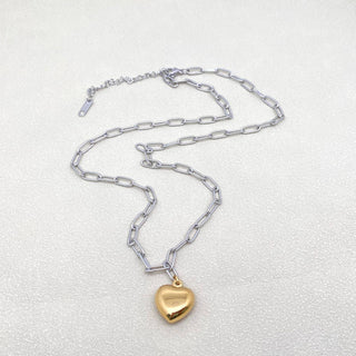 18K Gold Plated Heart Charm Steel Chain Necklace