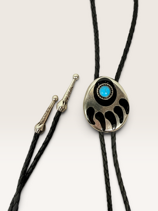 Silver Turquoise Bear Paw Bolo Tie