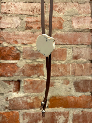 Leather Banded Datolite Bolo Tie