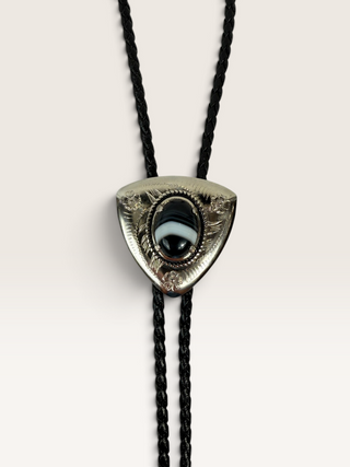 Silver Triangle and Banded Agate Bolo Tie
