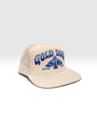 Gold Dogs Live Free White/Blue Gradient Flat Brim Trucker Hat