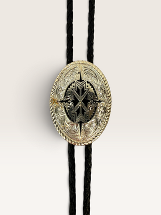 Silver and Black Oval Bolo Tie