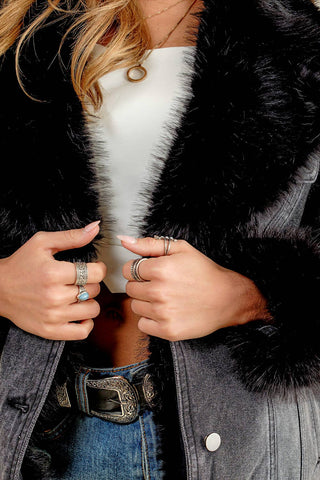 Big Sky Country Faux Fur Collar Denim Jacket